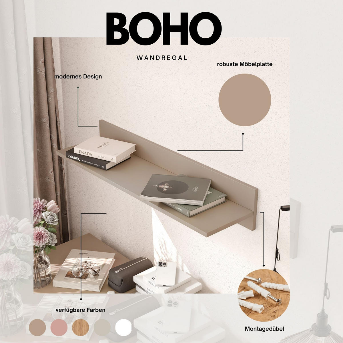 HÄNGEREGAL VALERIO 90/24/16 cm Macchiato - Cappuccino, Holzwerkstoff (90/16/24cm) - Idohome