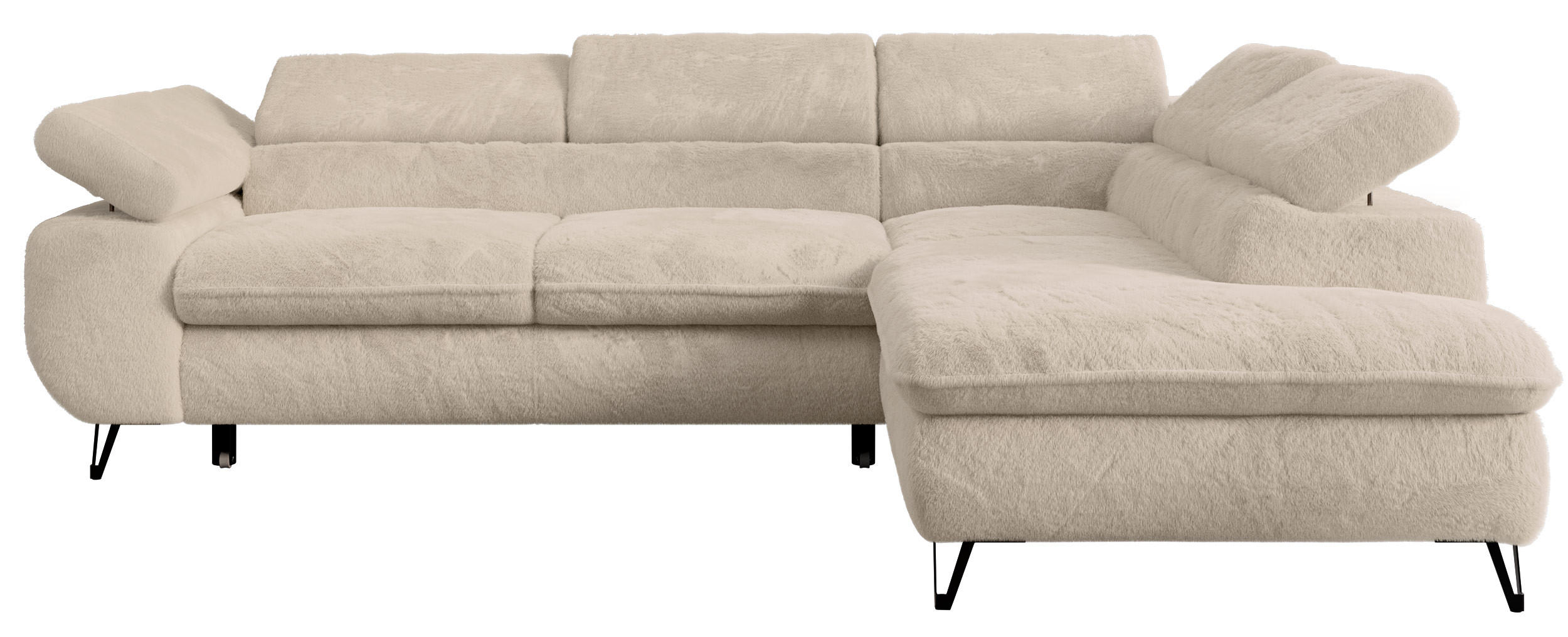ECKSOFA PETER L Dunkelgrau Plüsch - Rechts Seite - Ecru/Schwarz, Textil/Metall (273/208cm) - MKS