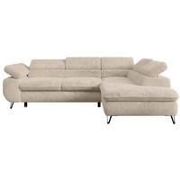 ECKSOFA PETER L Dunkelgrau Plüsch - Rechts Seite - Ecru/Schwarz, Textil/Metall (273/208cm) - MKS