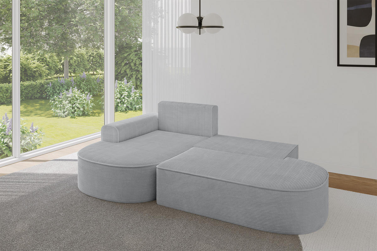 ECKSOFA mit Schlaffunktion und Bettkasten Ottomane Links MARI-L1-S - 283x167x85 cm Grau Cord - Graphitfarben/Schwarz, Holzwerkstoff/Kunststoff (283/167cm) - ALTDECOR