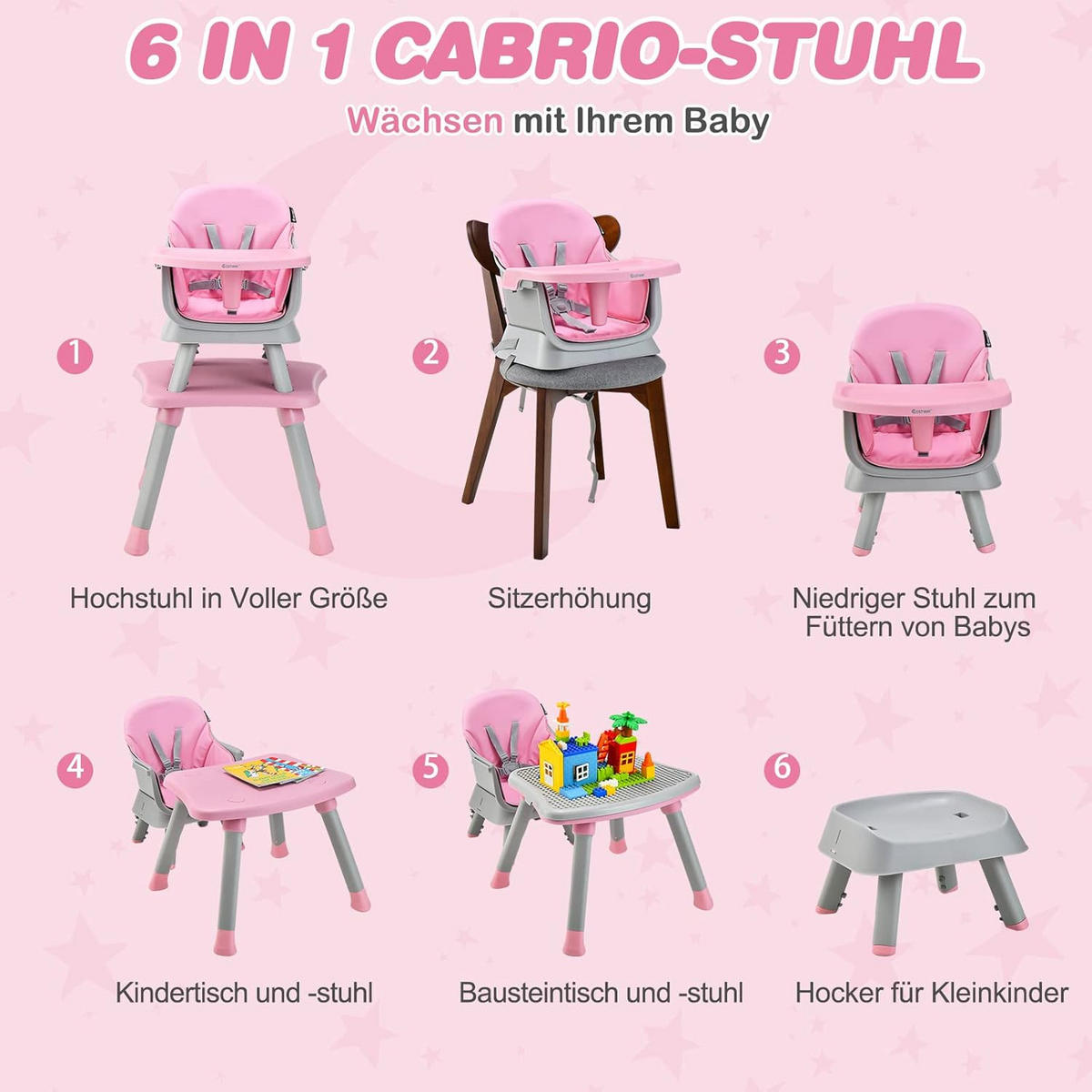 BABYHOCHSTUHL Pink - Pink, Kunststoff (58/98/58cm) - COSTWAY