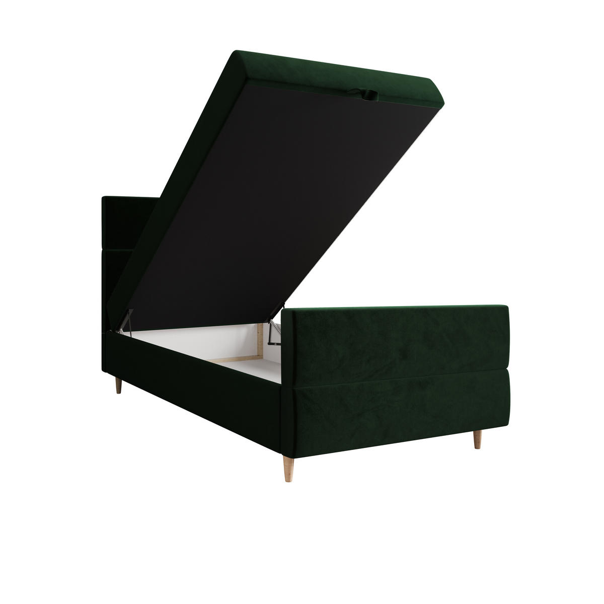 BOXBETT FLO PLUS 100x200 Itaka 10, mit Matratze H3, Bonell und Topper, Dunkelgrün - Dunkelgrün, Holz/Textil (100/200cm) - Bedante