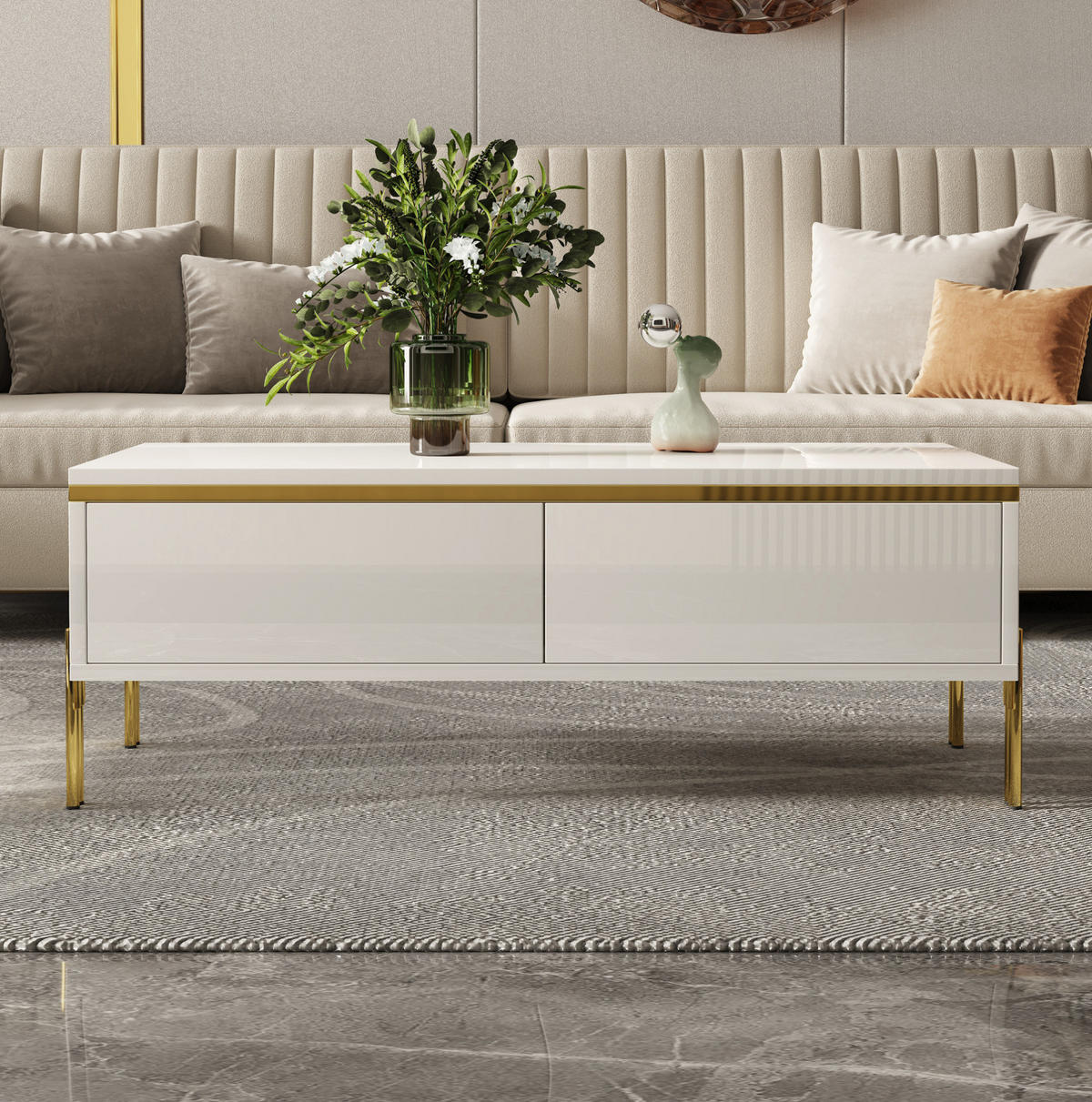 COUCHTISCH mit 2 Schubladen 100 x 50 cm Weiß Hochglanz - Weiß, Holzwerkstoff (100/50/36cm) - Meubliv