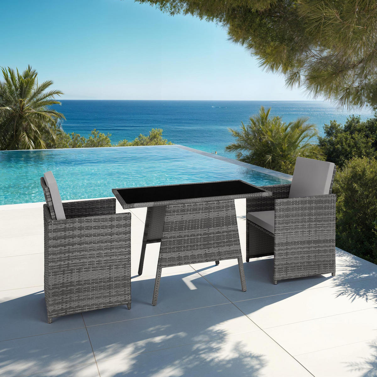 RATTAN SITZGRUPPE Lausanne,zusammenschiebbar,grau - Grau, Kunststoff - tectake