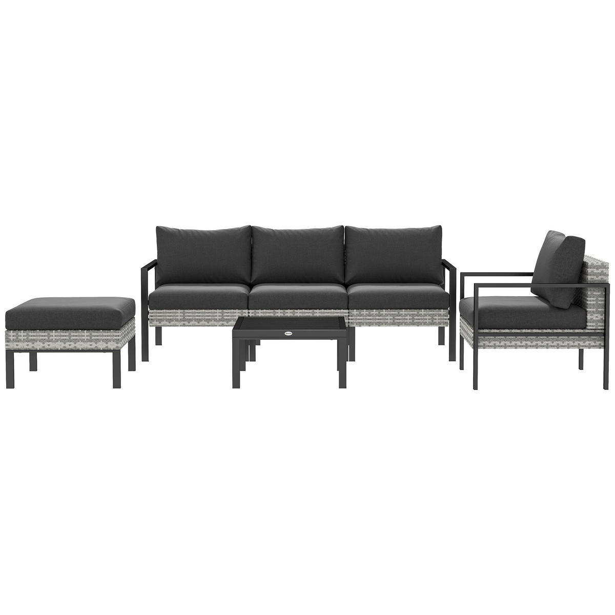 GARTENLOUNGE-SET DE-13619 6-teilig mit Tisch & Hocker Hellgrau - Hellgrau, Kunststoff/Metall - ComfortXL