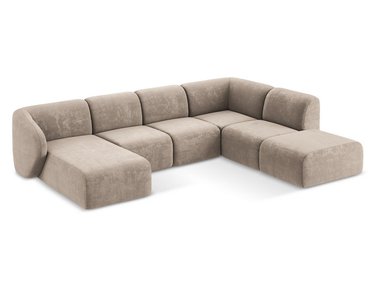 ECKSOFA Rechts Samt Stoff Grau - Taupe/Schwarz, Holzwerkstoff/Kunststoff (178/166cm) - Makamii