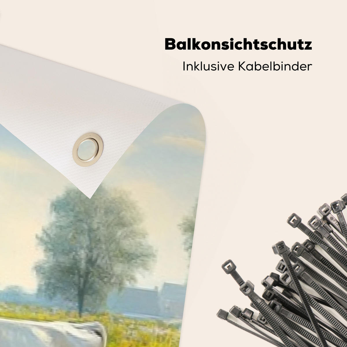 BALKON-SICHTSCHUTZ Kühe - Windmühle - Wiese - Blau - Grün, Kunststoff (500/110cm) - MuchoWow