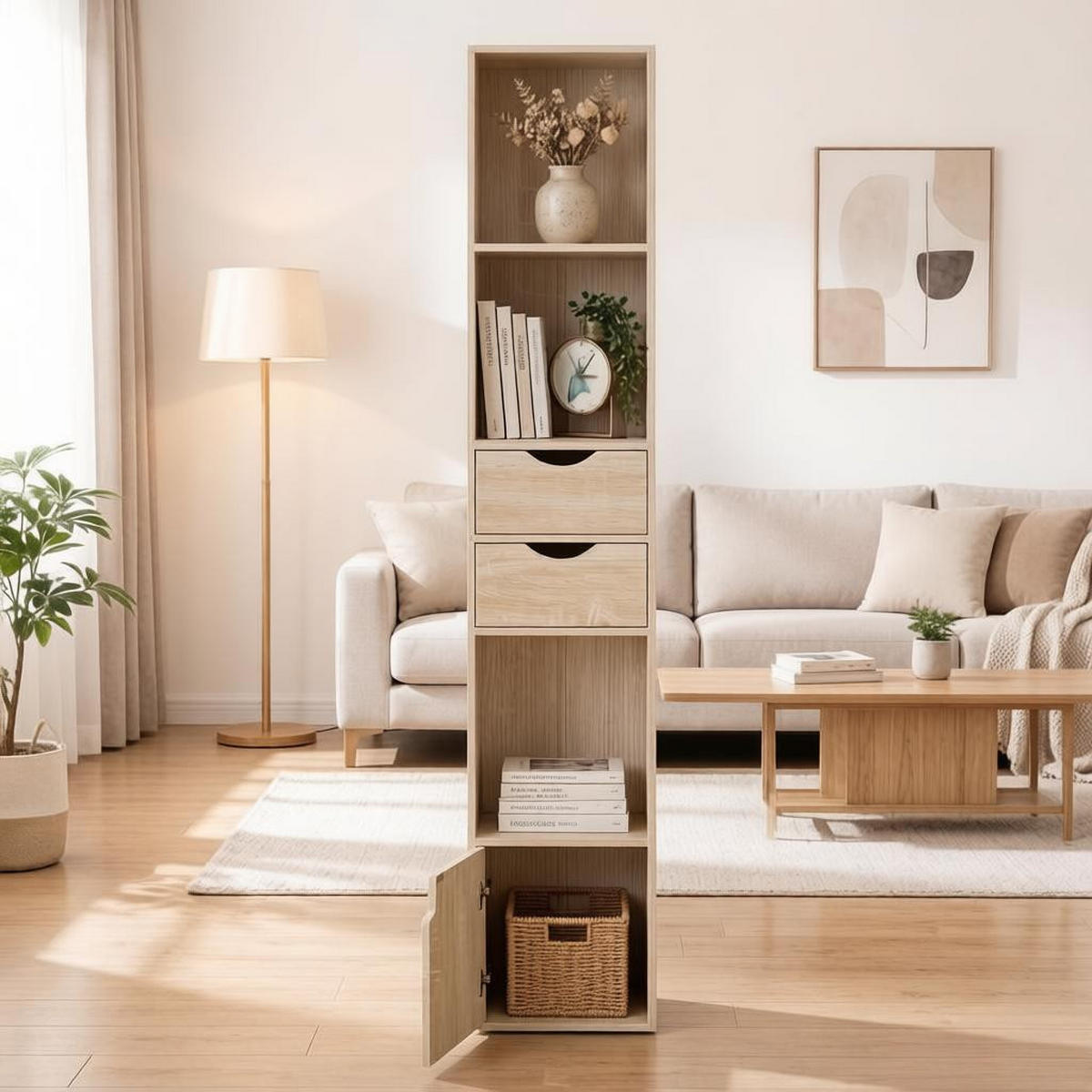 BÜCHERSCHRANK Eichefarben 2 Schubladen 1 Tür 30/24/157,5 cm - Hellbraun, Holzwerkstoff (24/157.5/30cm) - PANGIVO