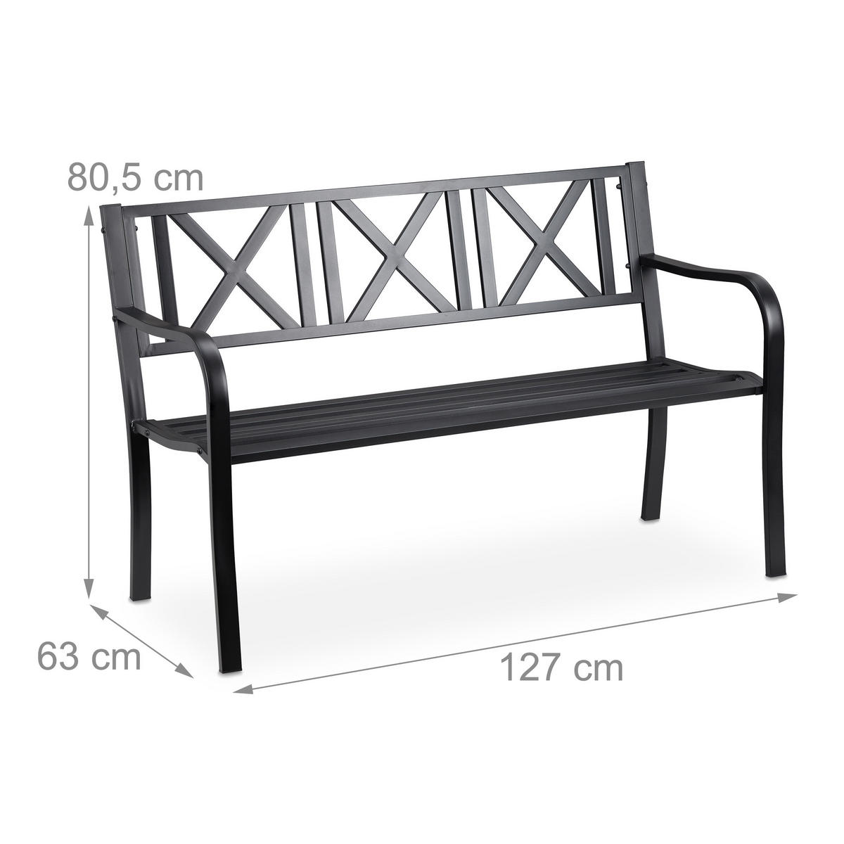 GARTENBANK - Schwarz, Metall (127/80.5/63cm) - Relaxdays