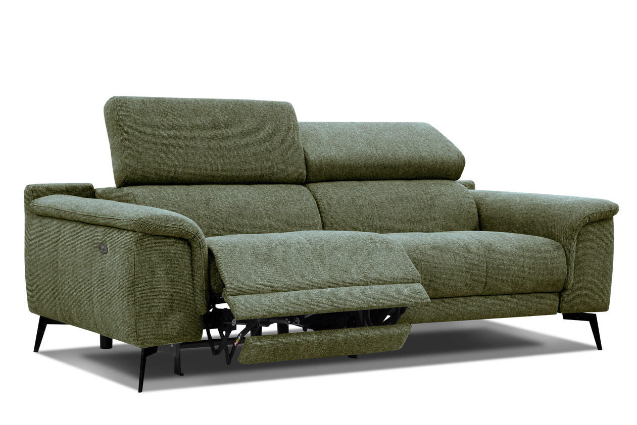 RELAXSOFA FIERO 3-Sitzer mit 1 Relaxfunktion, olivgrün - Schwarz/Olivgrün, Holzwerkstoff/Textil (212/82/103cm) - Courtois Laville