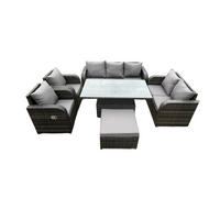 GARTENSOFA SETT Polyrattan 8-Sitzer - Dunkelgrau/Grau, Glas/Kunststoff - Fimous