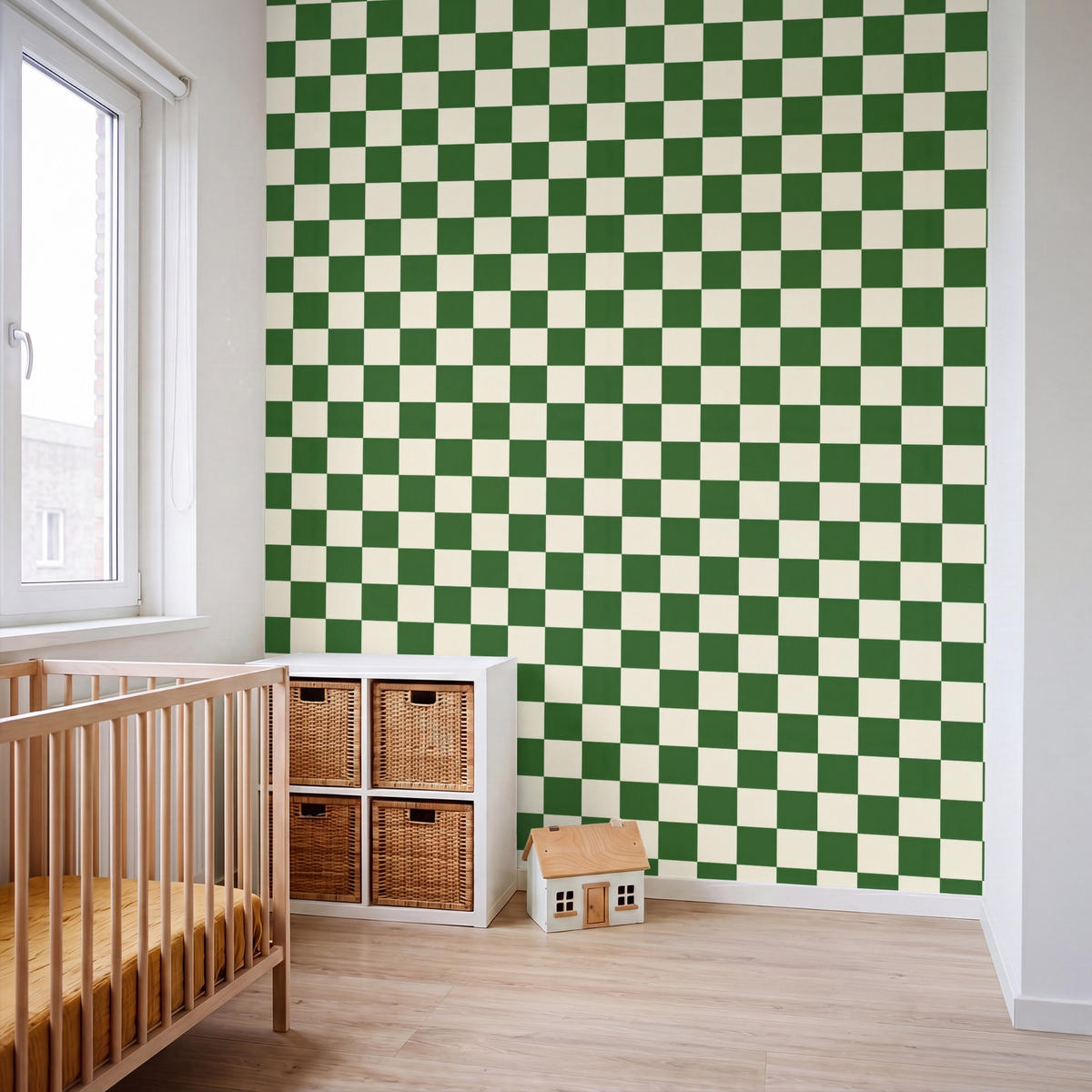 KINDERTAPETE - Schachbrett - Muster - Grün - 220x260 cm - Grün, Papier (220/260cm) - OnlyWow