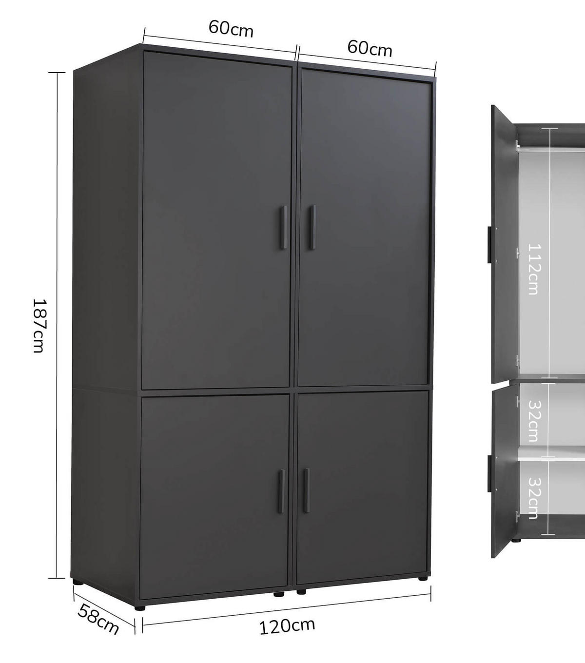 KLEIDERSCHRANK Der Grenzenlose - Anthrazit, Holzwerkstoff (120/187/58cm) - Mokebo