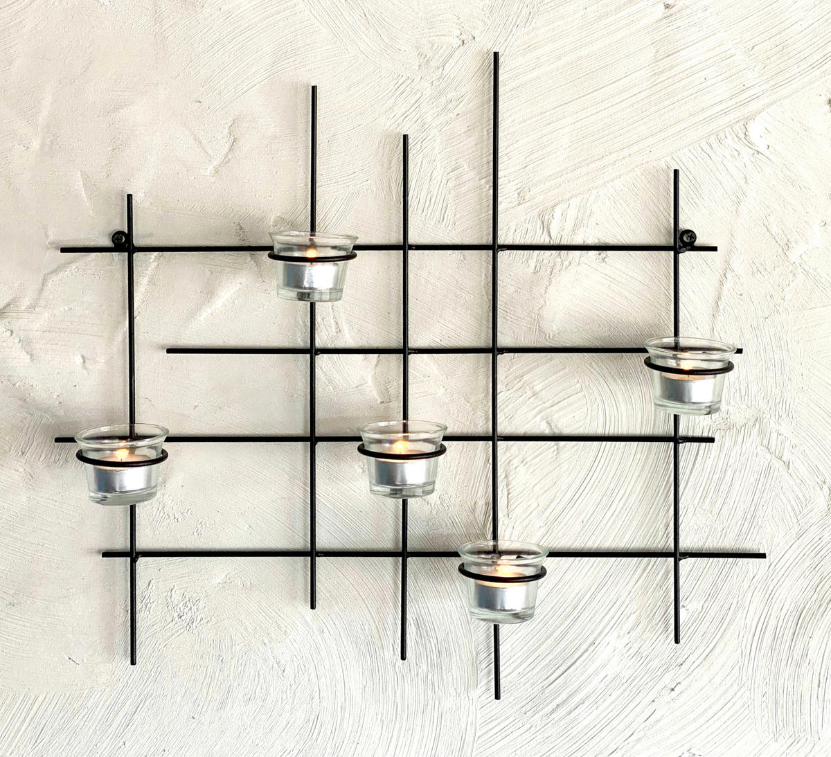 WANDTEELICHTHALTER Metall Leuchter 5XXL Wandkerzenhalter 50 cm - Schwarz, Metall (46.5cm) - DanDiBo