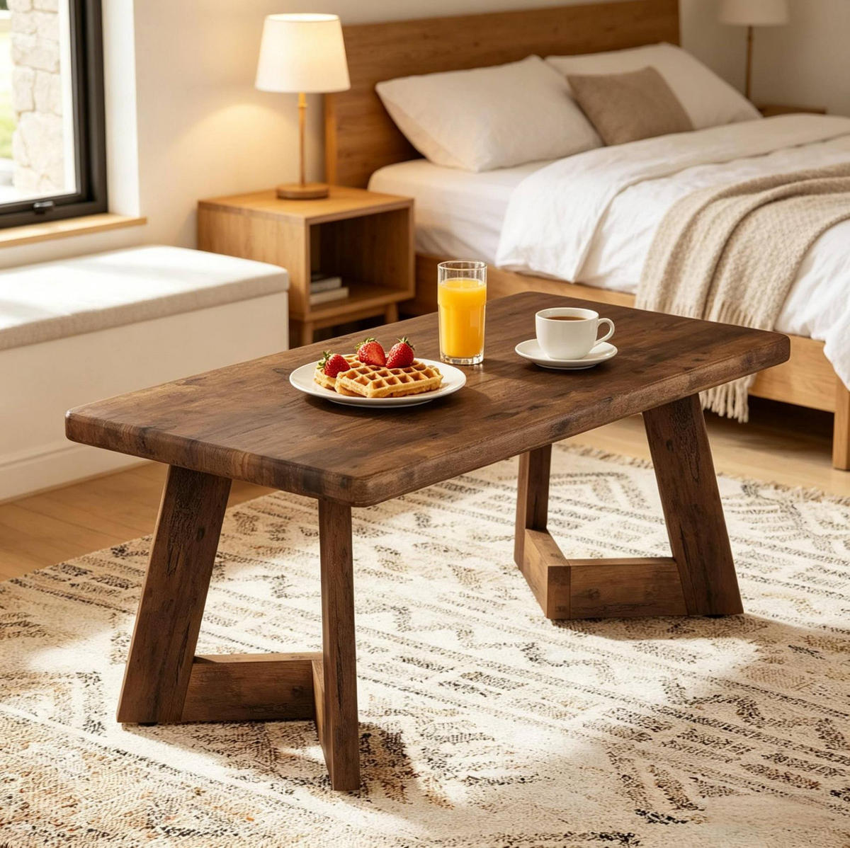 COUCHTISCH 120/60/51 cm rustikales Braun aus Holz mit 4 cm Tischplatte - Kastanienfarben, Holz (60/120/50cm) - OKWISH