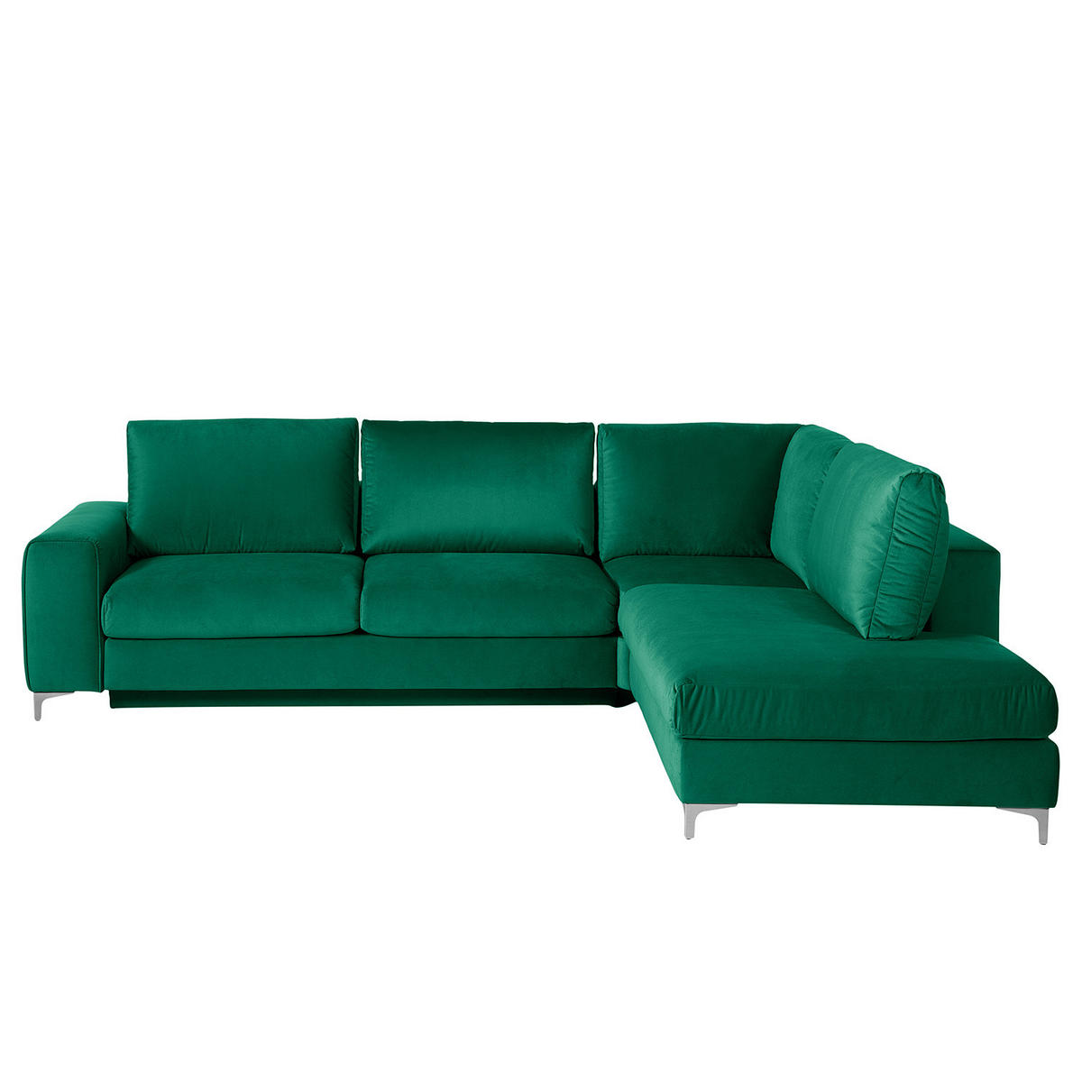 ECKSOFA mit Ottomane - Chromfarben/Olivgrün, Textil/Metall (302/1cm) - home24