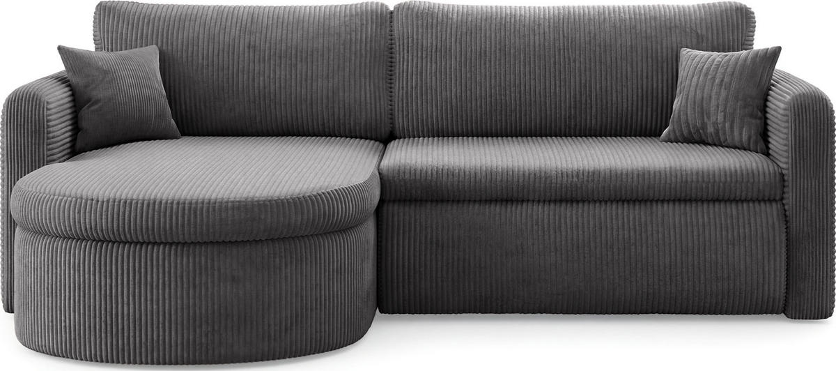 ECKSOFA Cora mit Schlaffunktion & Stauraum, Universell Rechts/Links, Grau Cord Chenille 260/82/160 cm - Schwarz/Grau, Kunststoff/Textil (250/160cm) - WFL GROUP