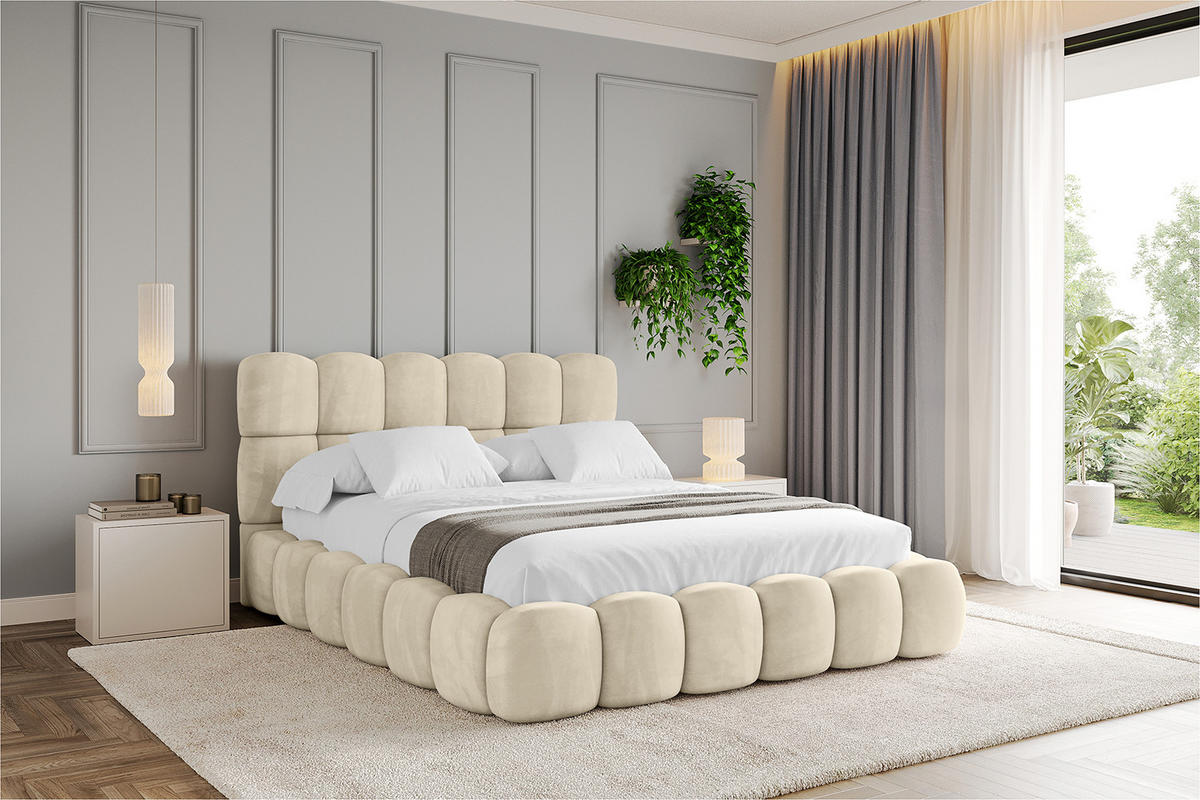 POLSTERBETT mit Bettkasten und Lattenrost, Bett mit Matratze H3/H4 - LEYA 120x200 Beige - Ecru, Holzwerkstoff/Textil (120/200cm) - ALTDECOR