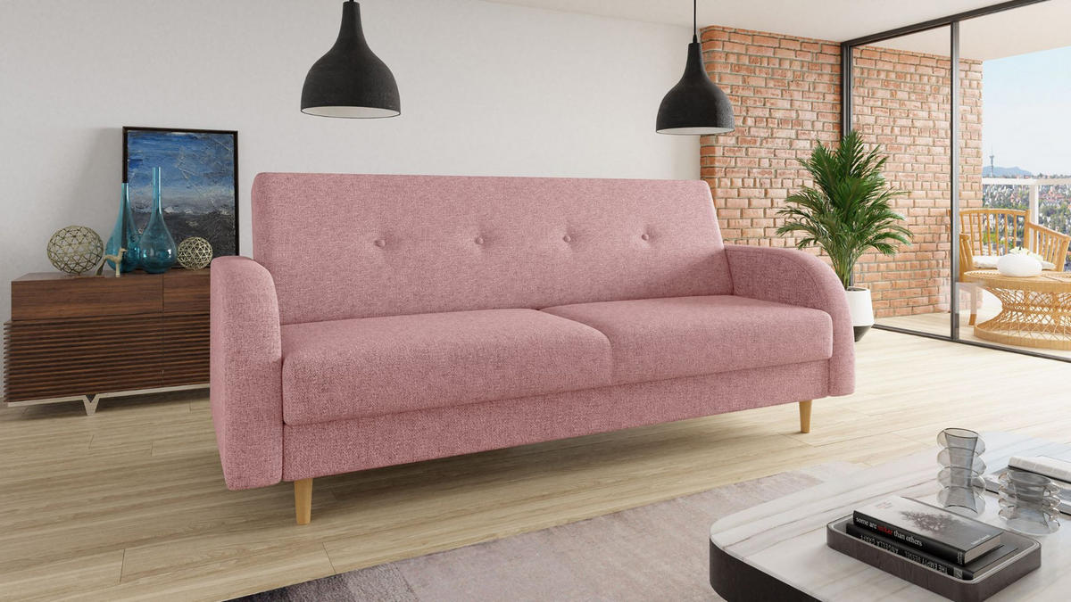 SCHLAFSOFA Kelso - Beige/Rosa, Holz/Textil (215/89/89cm)