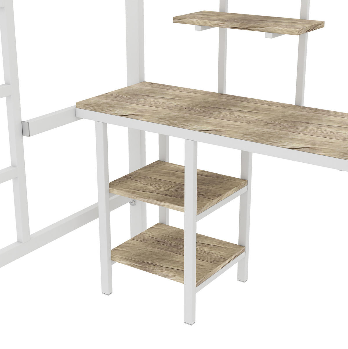 ETAGENBETT 90/200 cm mit Schreibtisch, Regalen und Fallschutz aus Metall und MDF, Weiß - Weiß, Holzwerkstoff (90/200cm) - Redom
