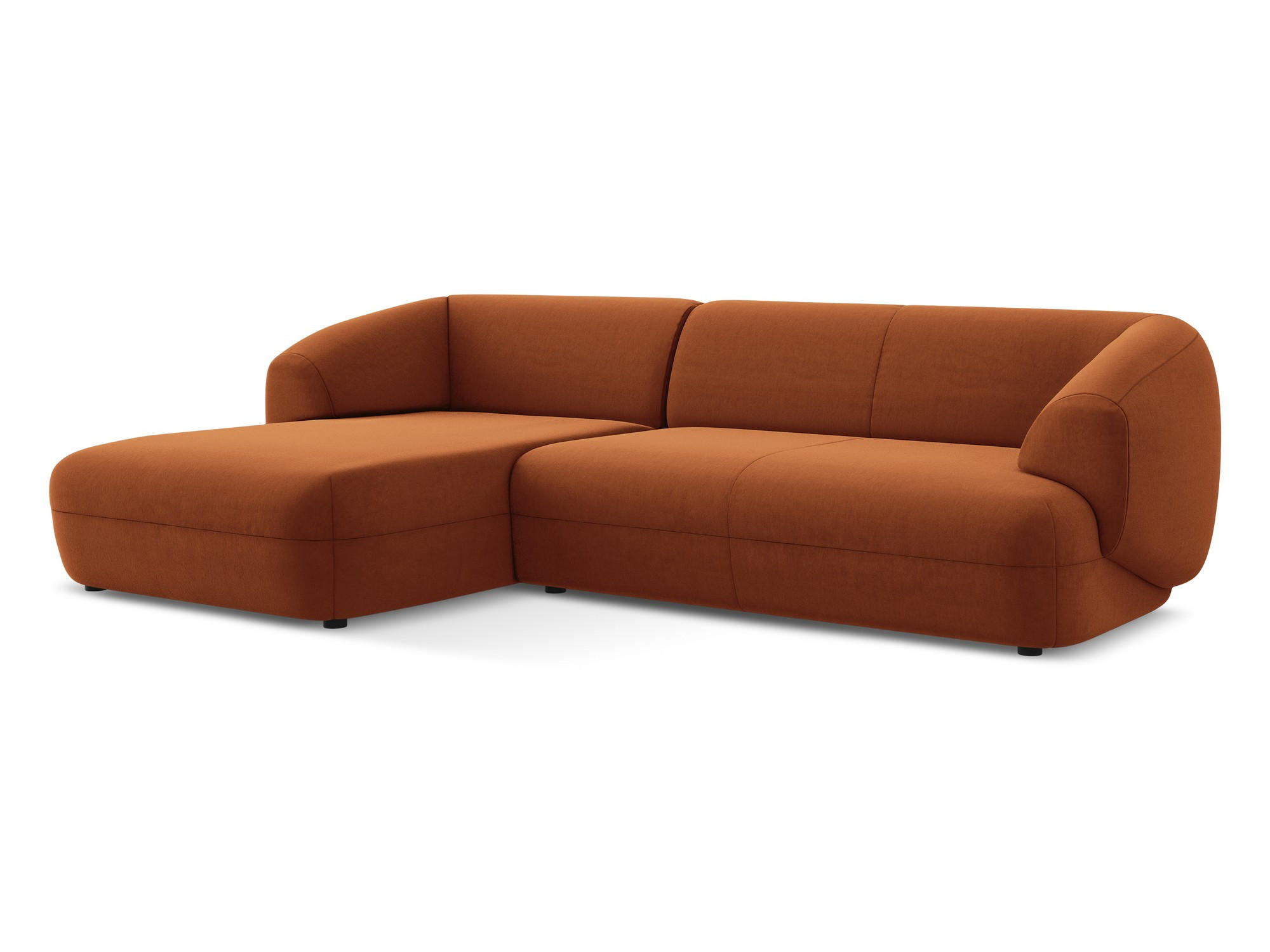 ECKSOFA Links Samt Stoff Orange - Terra cotta/Schwarz, Kunststoff/Textil (156/280cm) - Makamii