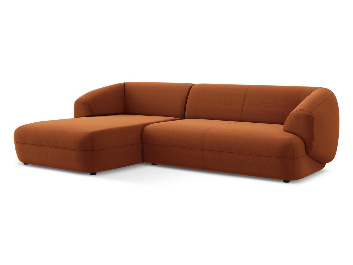 ECKSOFA Links Samt Stoff Orange - Terra cotta/Schwarz, Kunststoff/Textil (156/280cm) - Makamii