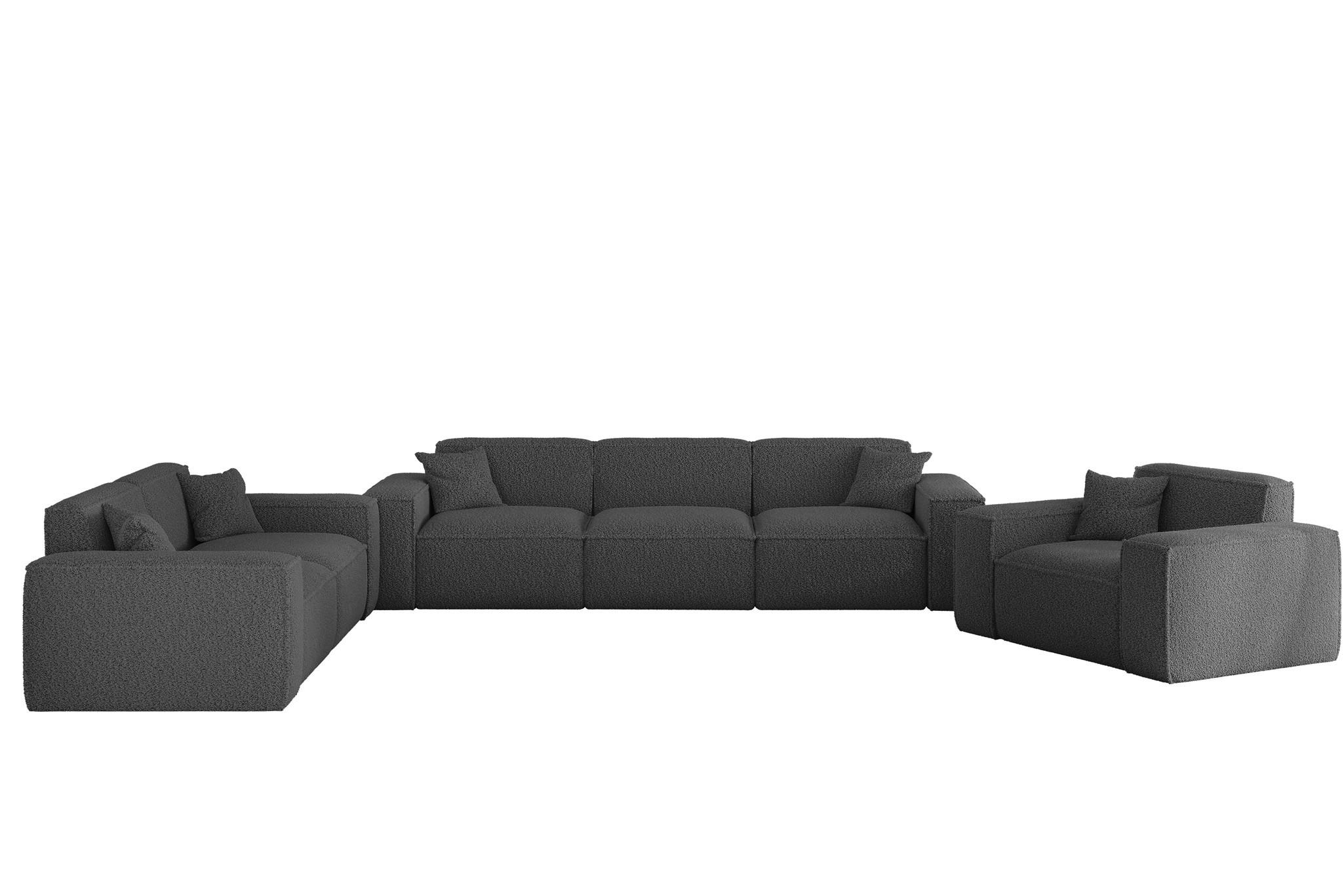 SOFASET Celes Premium 3-2-1 In Sven - Dunkelgrau, Holzwerkstoff/Textil (218/73/90cm) - Fun Möbel