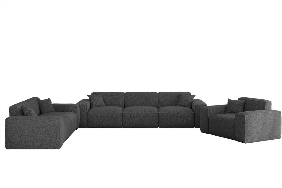 SOFASET Celes Premium 3-2-1 In Sven - Dunkelgrau, Holzwerkstoff/Textil (218/73/90cm) - Fun Möbel