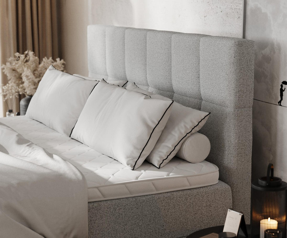 BOXBETT Savio 160/200 cm Hellgrau im Riva Stoff - Hellgrau/Schwarz, Holz/Holzwerkstoff (160/200cm) - AltaBeds