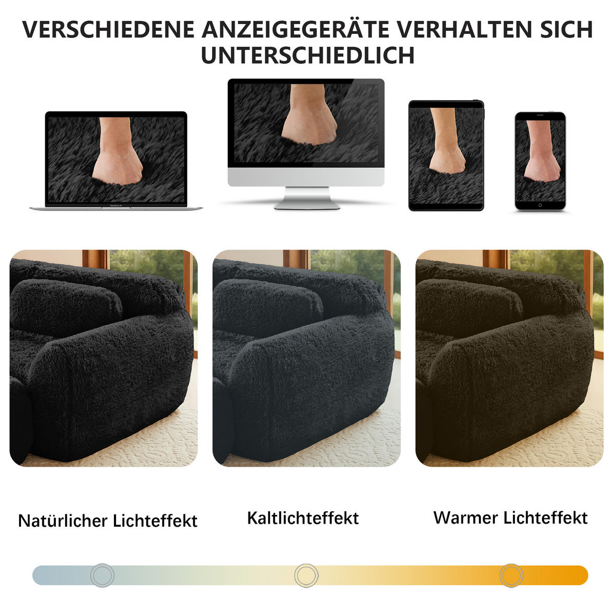 3-SITZER Sofa 291x179x73 cm aus Plüschstoff rahmenlos modular mit Ottoman, schwarz - Schwarz, Textil (179/73/291cm)