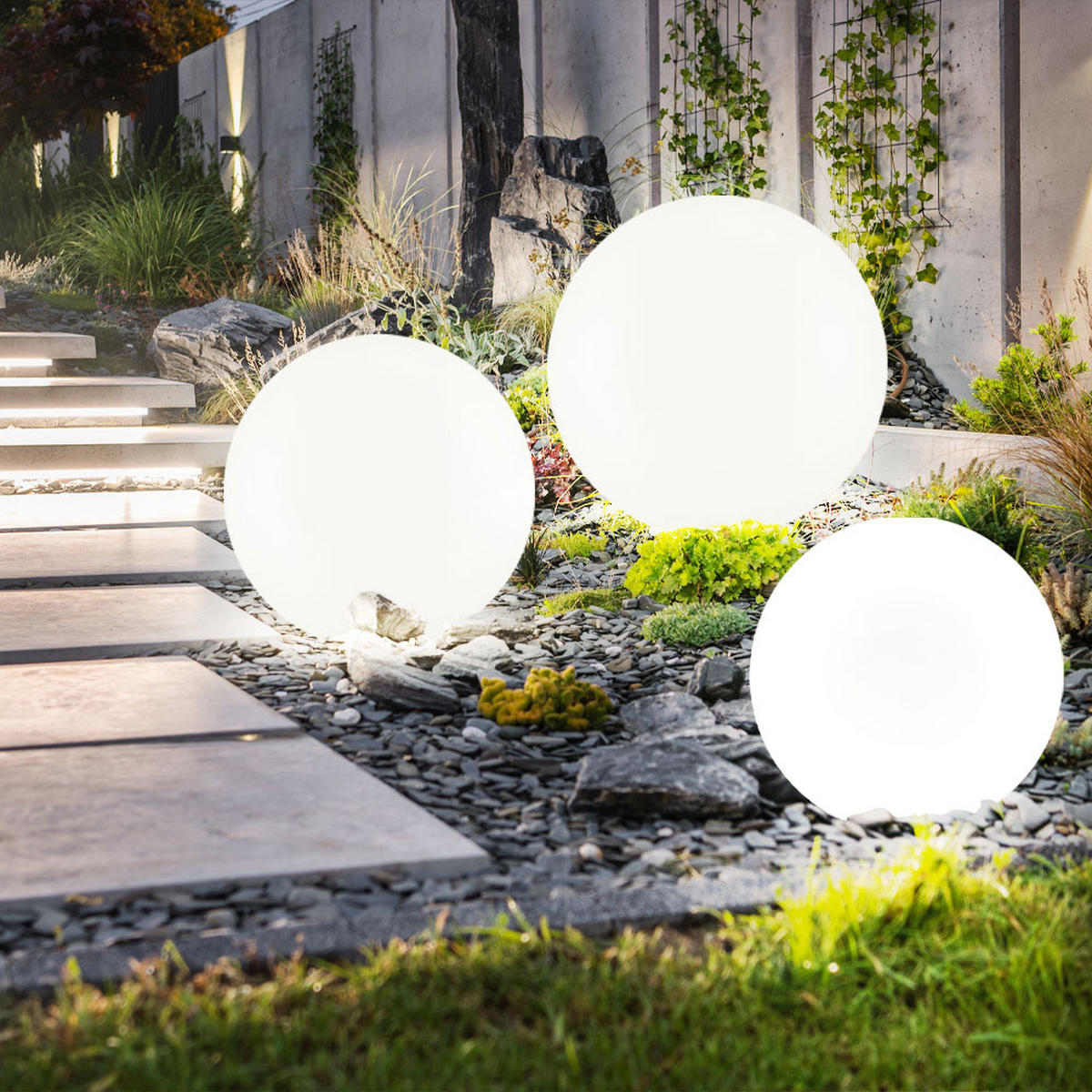 LED AUSSENLEUCHTE Rund Weiß 3er Set - Weiß, Kunststoff (30/30/70cm)