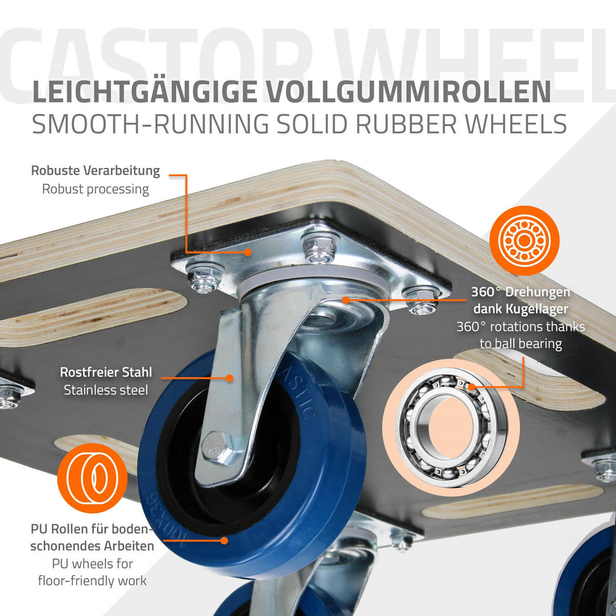 TRANSPORTROLLER 2er Set mit 4 Rollen 60x80 cm Traglast 800kg Siebdruck Holzplatte Black - Anthrazit, Holzwerkstoff (60/80/14.5cm) - ECD-Germany