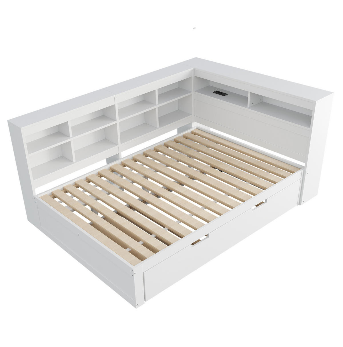 HOLZBETT 140/200 cm in Weiß mit Ausziehbett und USB-Anschluss - Weiß, Holz (140/200cm) - BEAOK