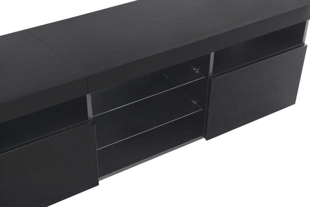 LOWBOARD in Schwarz mit LED-Beleuchtung und Stauraum für Wohn- und Esszimmer, B180/T35/H48cm - Schwarz, Glas/Holzwerkstoff (180/45/35cm) - STILVORA