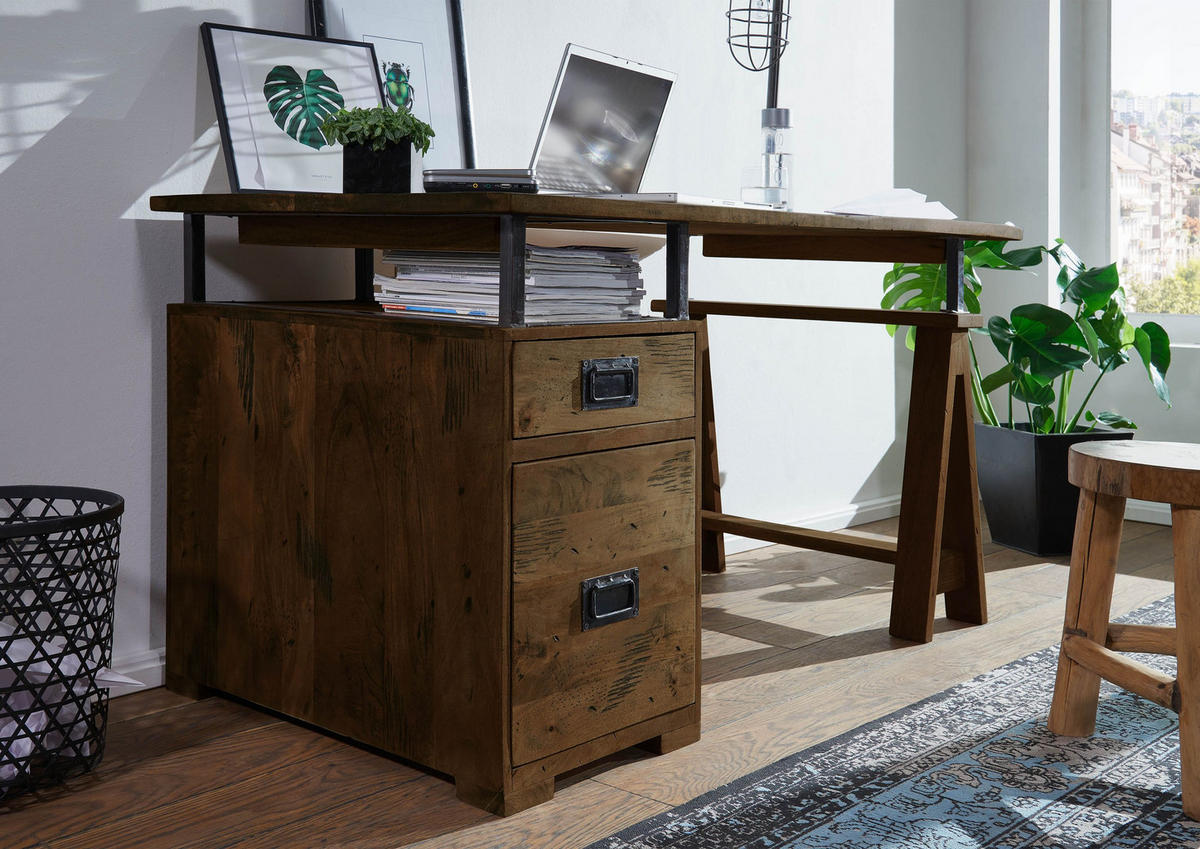 SCHREIBTISCH Mango 140x78x80 braun lackiert RAILWAY #429 - Braun, Holz (78/140/80cm) - Massivmoebel24