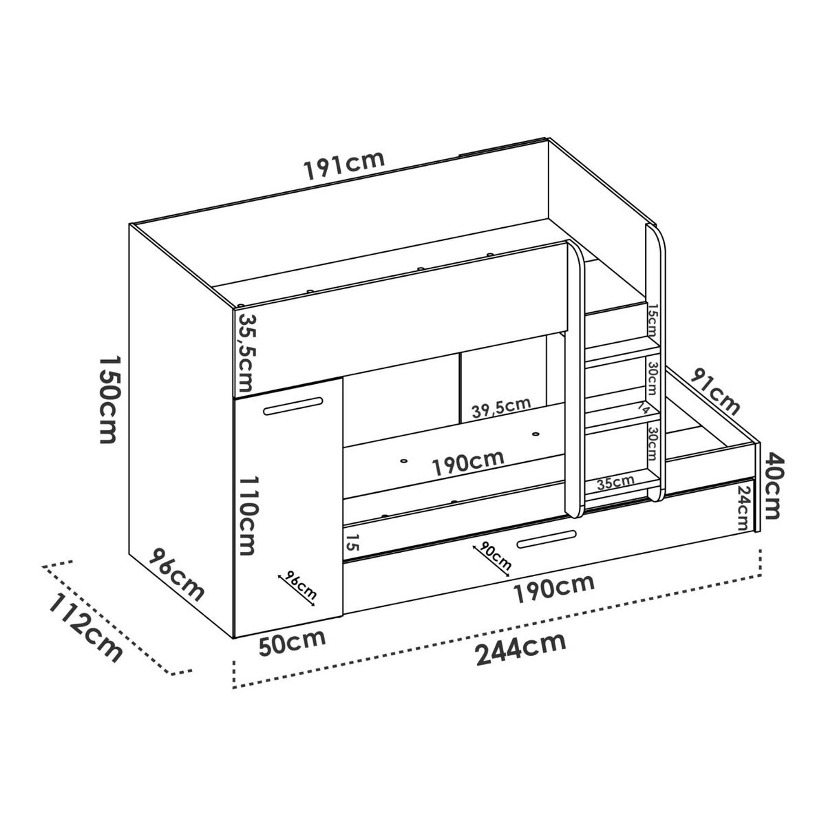 SCHLAFZIMMER Eiche, Weiß 112/244/150 cm - Weiß, Holzwerkstoff - DMORA