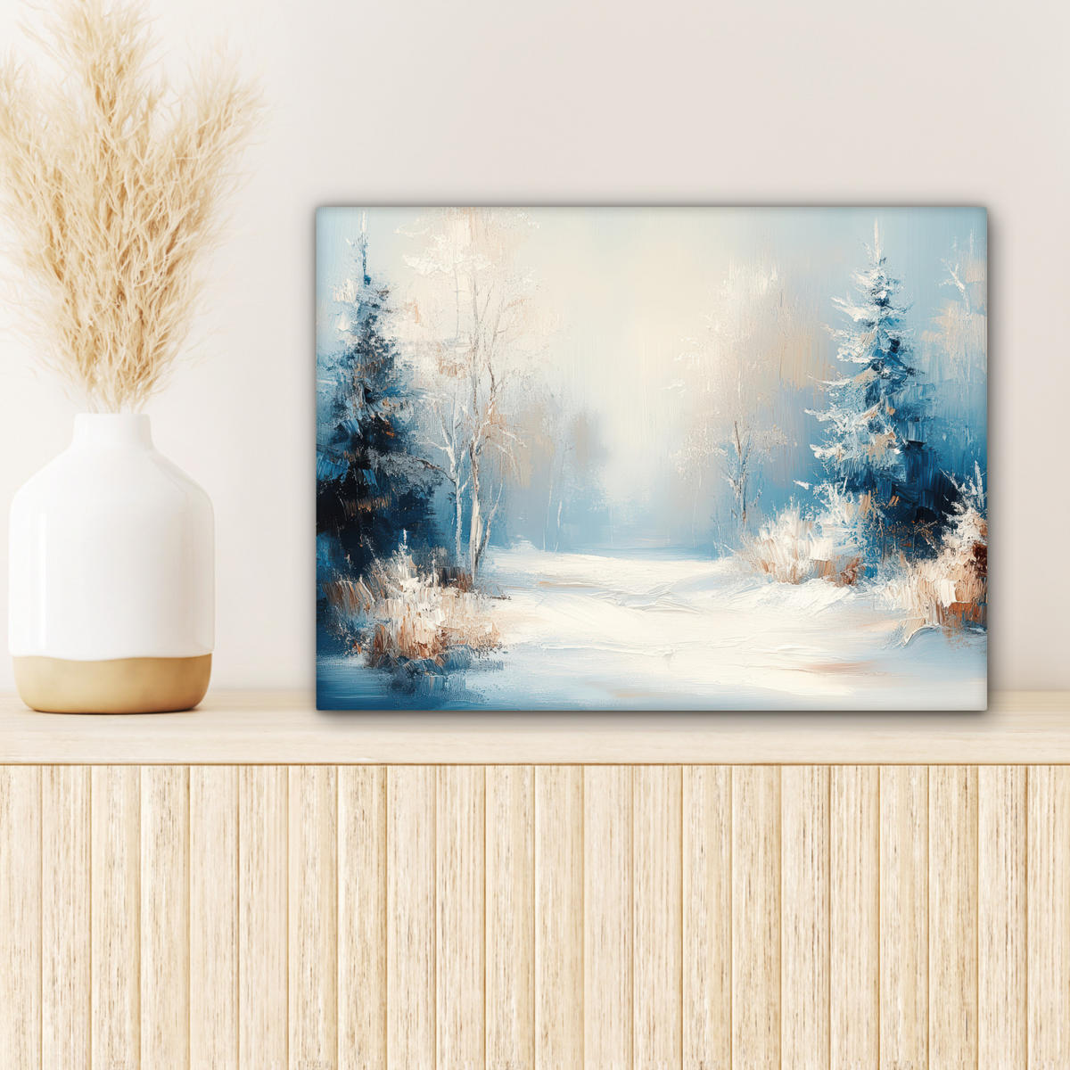 LEINWANDBILD Wald - Winter - Natur - Abstrakt - Schnee 40x30 cm - Weiß, Textil (40/30cm) - MuchoWow