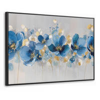 LEINWAND Bilder mit Rahmen - Blumen - Blau - Abstrakt - 150x100 - Hellgrau, Textil (150/100cm) - MuchoWow