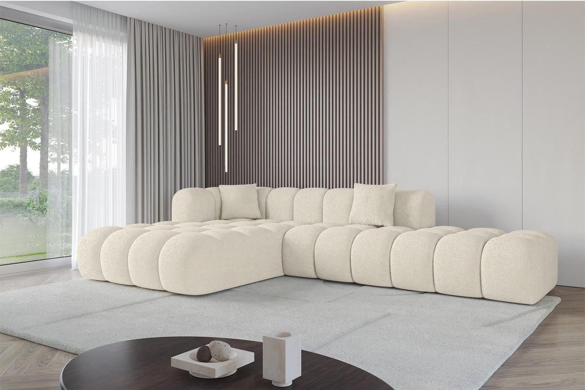 ROHOVÁ SEDACÍ SOUPRAVA s otomanem vlevo OLEA-L2 - 289x176x71 cm krémová - černá/krémová, kompozitní dřevo/textil (289/176cm)