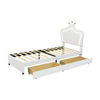 KINDEREINZELBETTEN aus Kunstleder 90x200 cm in Weiß mit LED-Beleuchtung & 2 Schubladen - Weiß, Leder (90/200cm) - Modfu