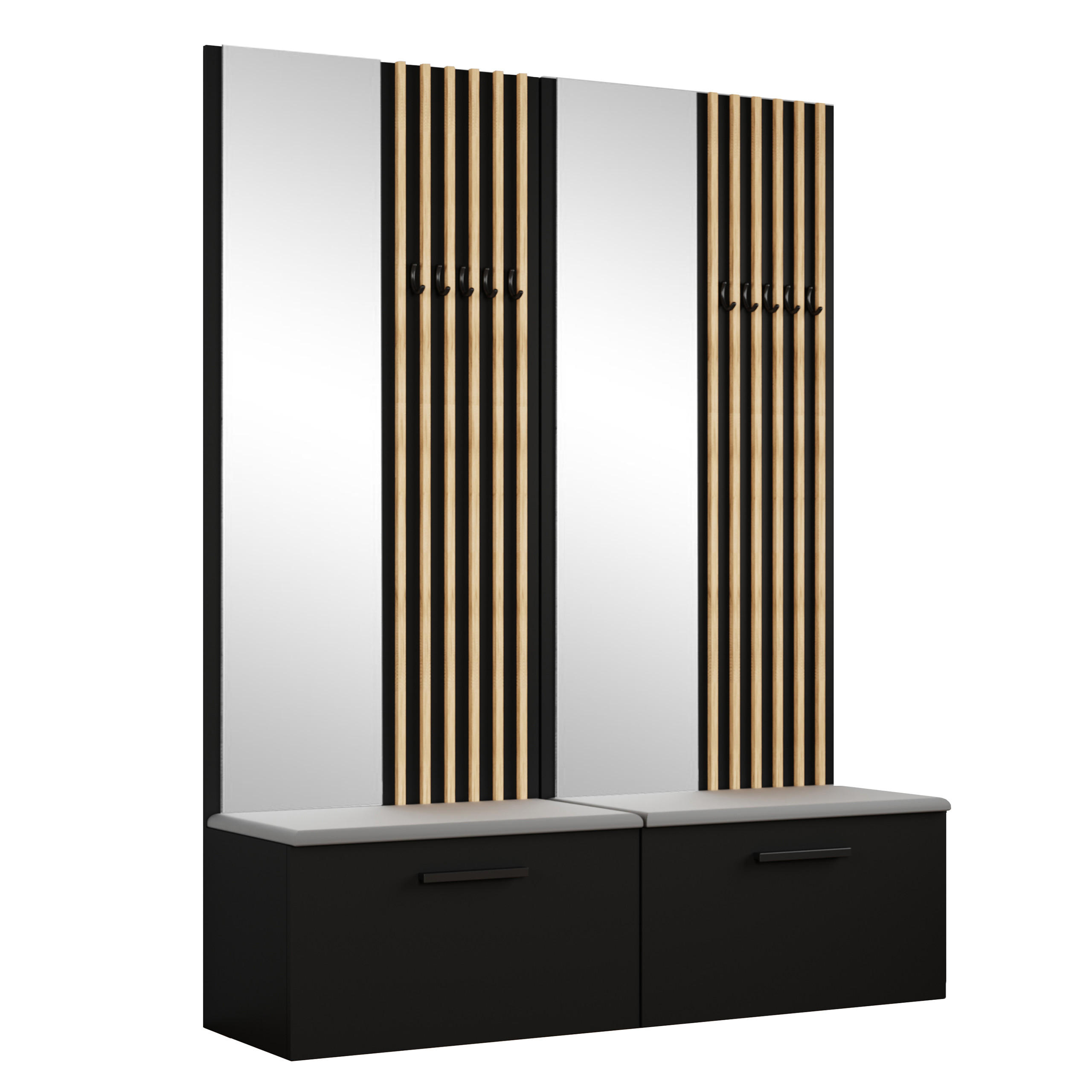 GARDEROBENSCHRANK MODULO 161,2/204/40 cm Modern Garderobe-Set Schwarz - Schwarz/Grau, Holzwerkstoff (161.2/204/40cm) - MASSENO