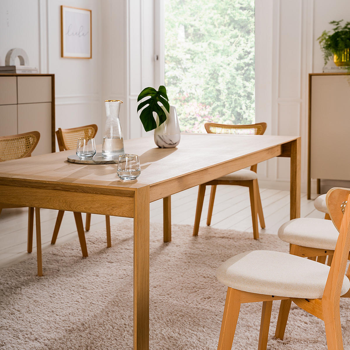 ESSTISCH - Eiche teilmassiv - Eichefarben, Holzwerkstoff (90/220/76cm) - home24