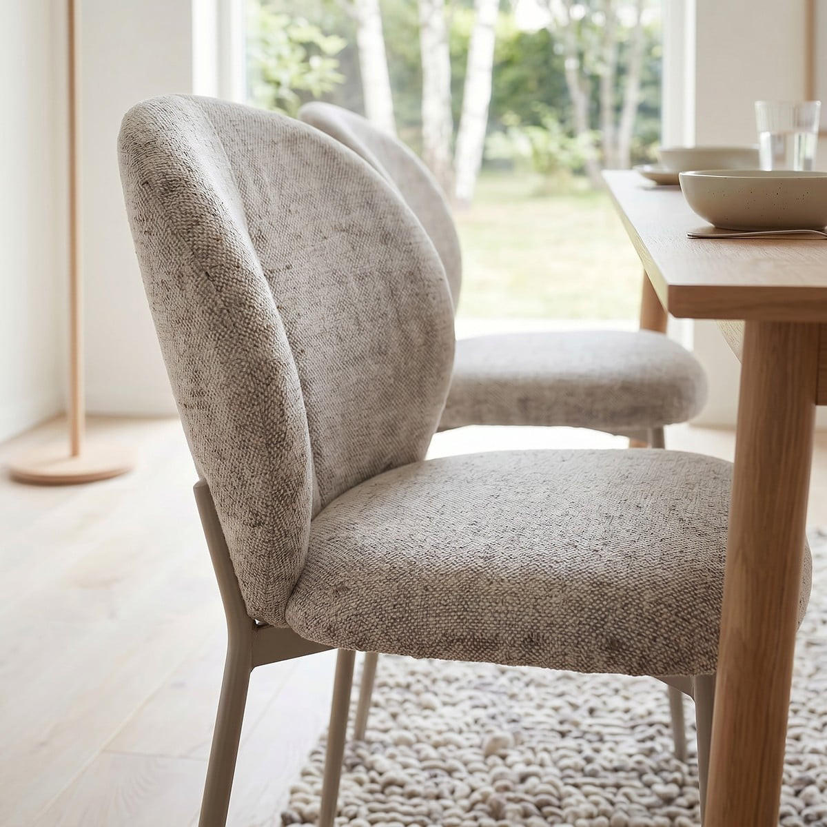 SET med 2 stolar i melerat beige tyg, 60 cm breda - AMBRE - Beige, Textil (48/80/60cm) - Calicosy