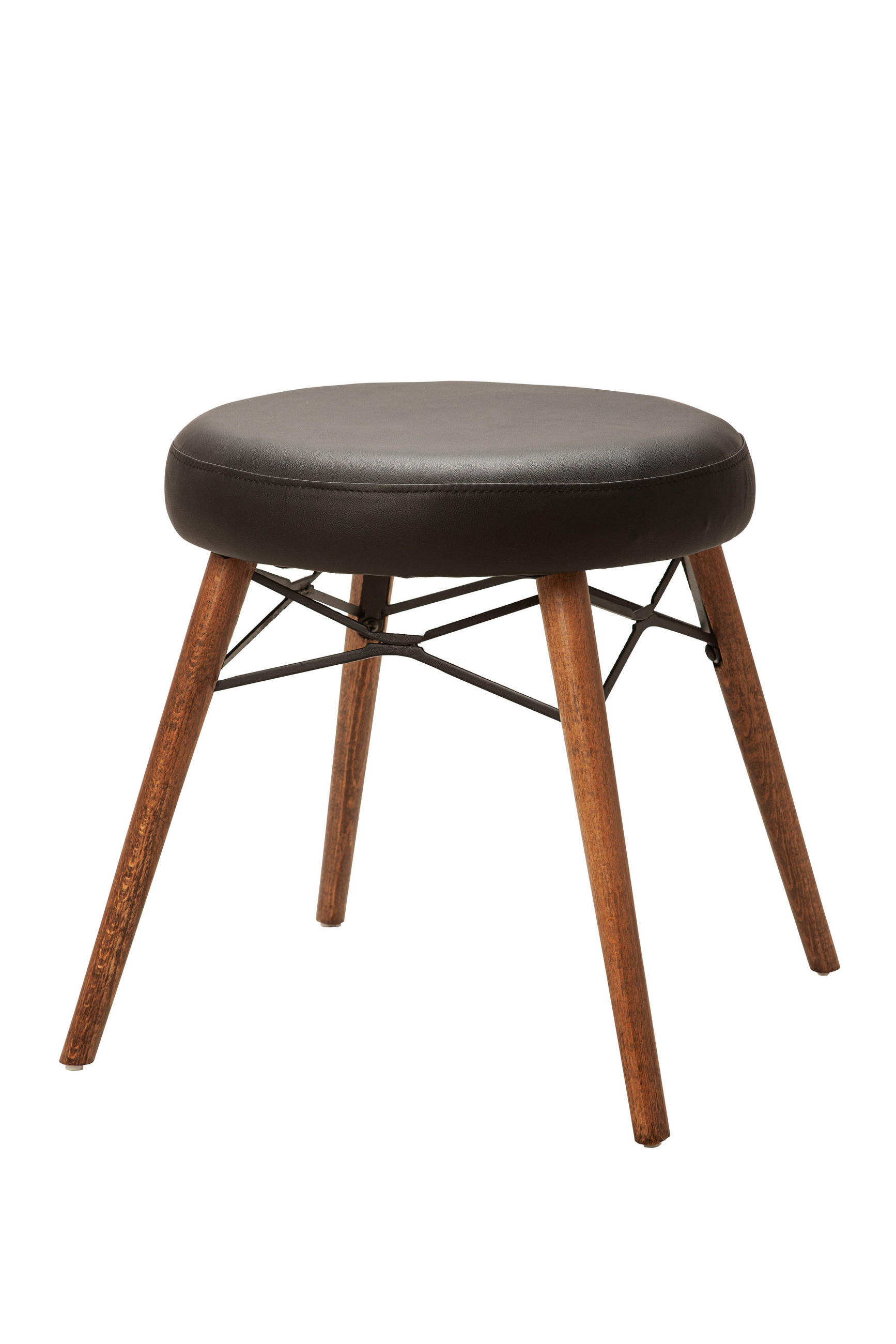 SITZHOCKER ROMA mit Holzbeinen - Schwarz, Leder/Holz (43/47/43cm) - Stuhlmann