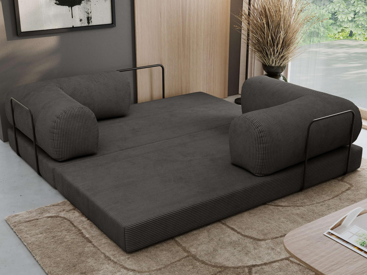 TROJMIESTNA POHOVKA ORSETTO - Tmavosivá Manšester - čierna/tmavosivá, kov/textil (200/70/100cm) - MKS