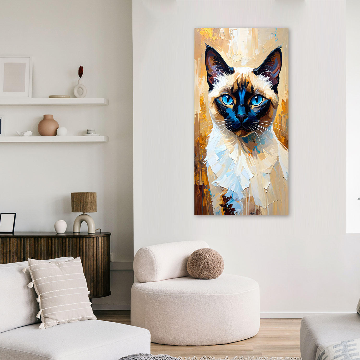 LEINWANDBILD Sphinx bunte Katze 60x120cm - Beige, Textil (60/120cm) - Feeby