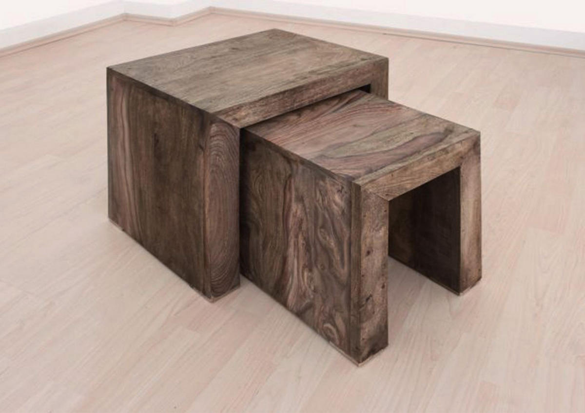 BEISTELLTISCH Sheesham 45x35x45 grau geölt NATURE GREY #12 - Grau, Holz (35/45/45cm) - Massivmoebel24