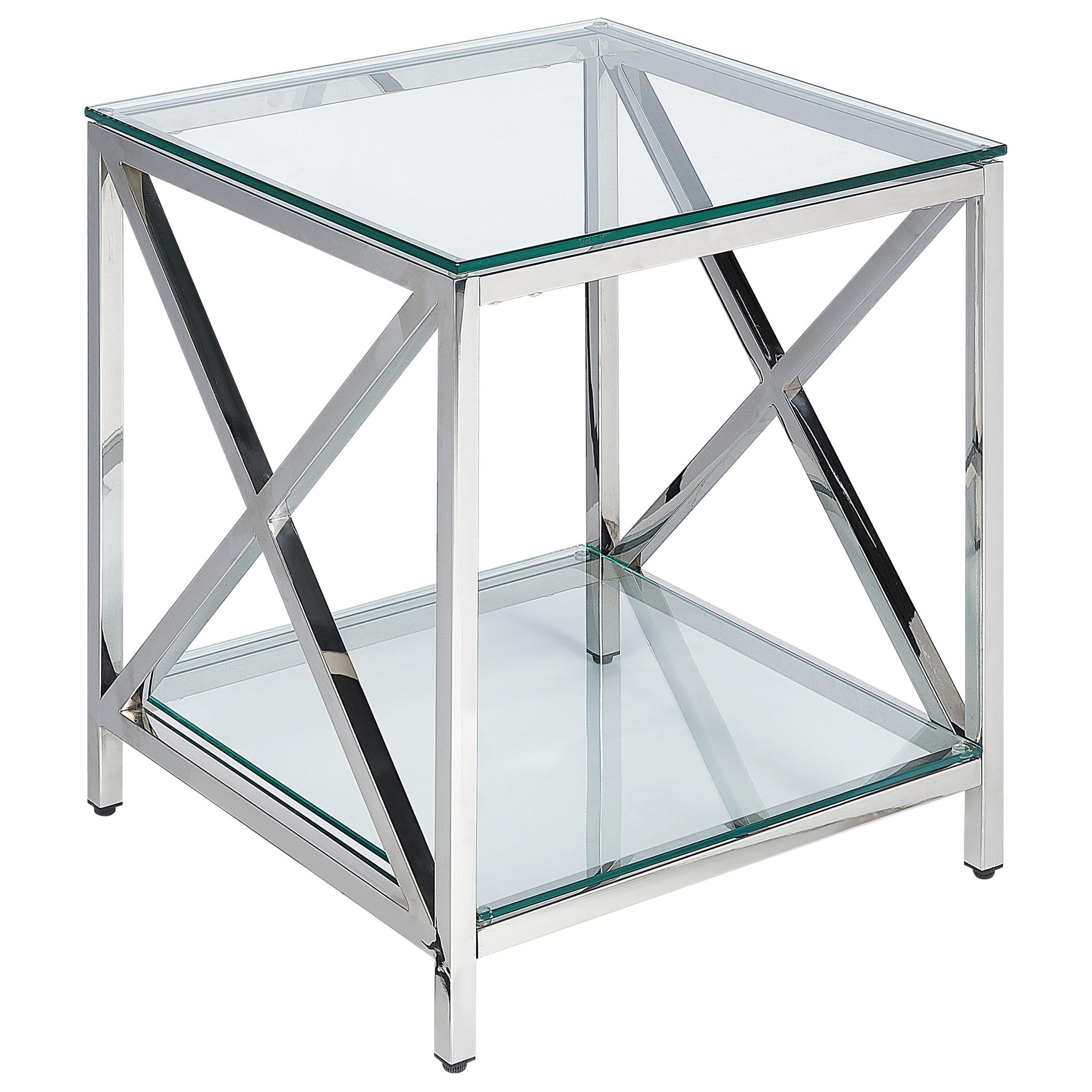BEISTELLTISCH Glas silber quadratisch 45/45 cm Audet - Transparent/Silberfarben, Glas (45/45/48cm) - Beliani