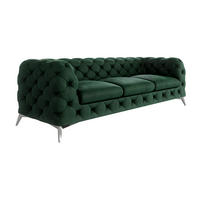 CHESTERFIELD-SOFA 3-Sitzer Laura Flasche Grün Samt - Smaragdgrün/Silberfarben, Holz/Textil (243/75/100cm) - S-Style Möbel