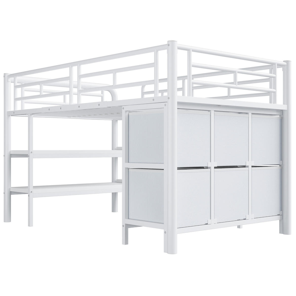 HOCHBETT 90/200 cm in Weiß mit Schubladen, Regal und breiten Stufen - Weiß, Holzwerkstoff/Metall (90/200cm) - CHICFURN